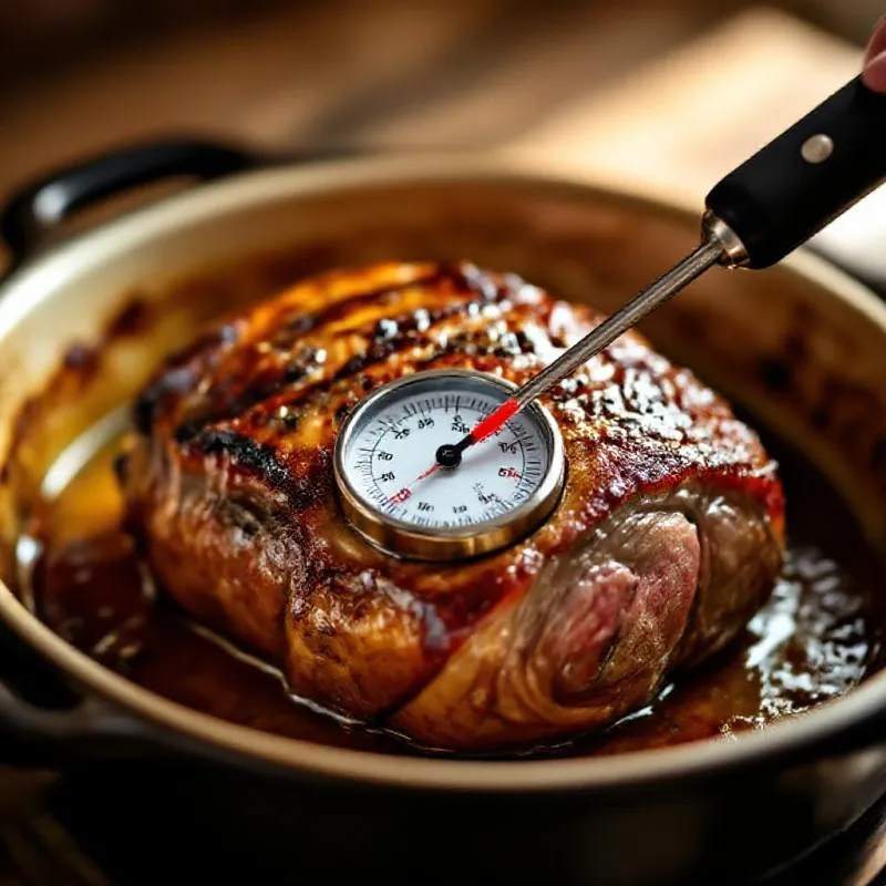 Thermomètre à viande dans un rôti