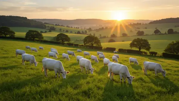Vaches charolaises dans une prairie verdoyante en Bourgogne