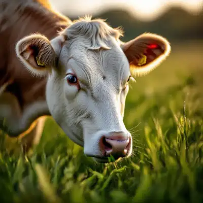 Vache mangeant de l'herbe fraiche
