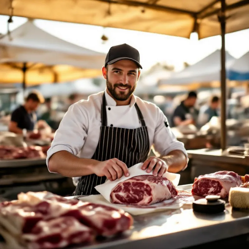 Artisan boucher préparant la viande