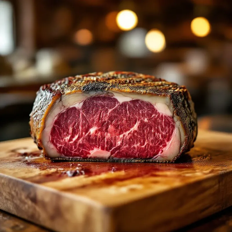 Gros plan sur les fibres d’une viande persillée