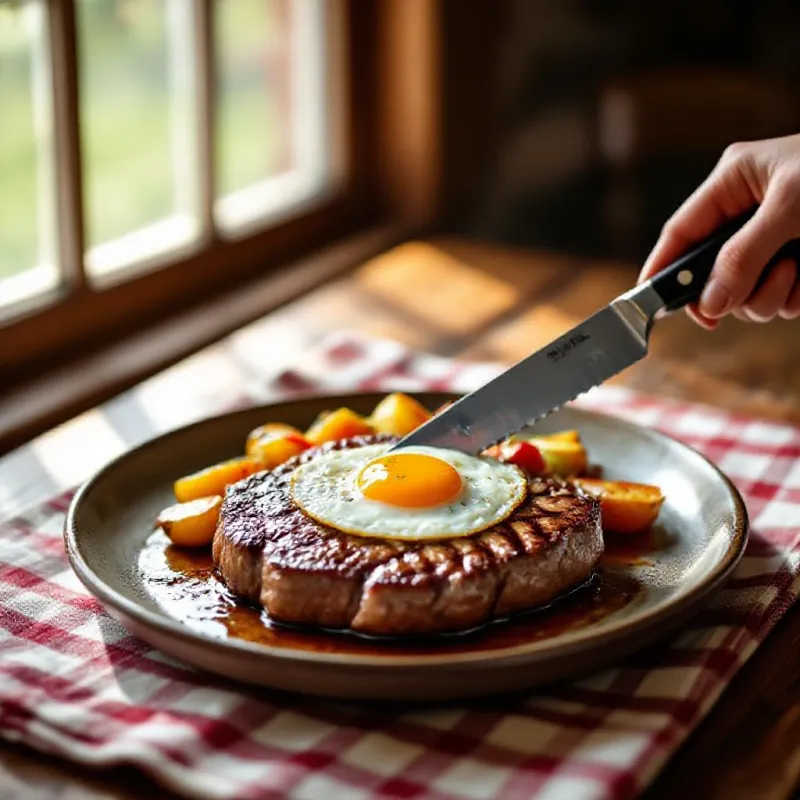 Steak de bœuf avec un œuf