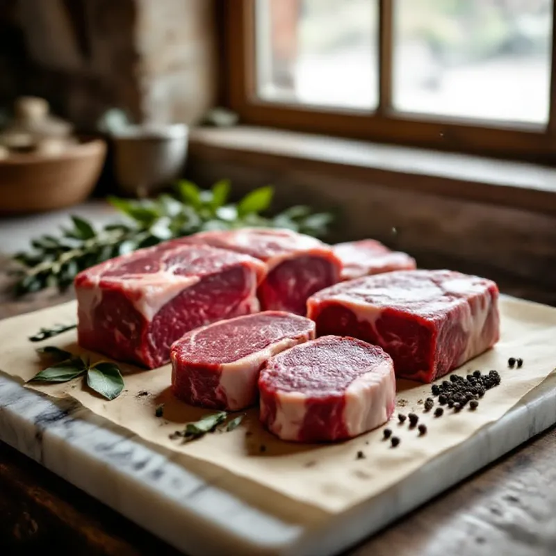 Morceaux de viande charolaise crue sur une planche