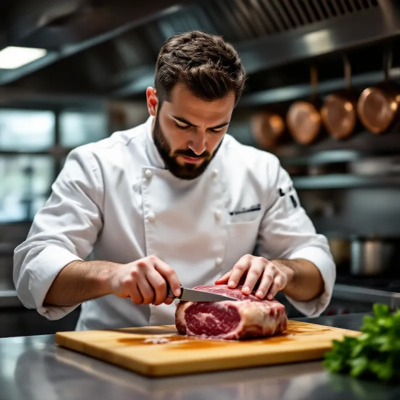 Chef préparant de la viande